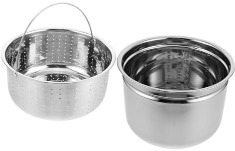 Cabilock Revestimiento Para Olla Presión Eléctrica Interior De Acero Inoxidable De Accesorios Para Ollas Arroceras Con Cesta Coladora De Arroz y Bandeja Para Vaporera Para Cocinar y Separar