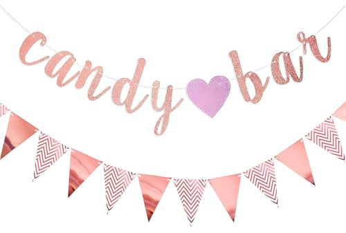 WUSJCOF Candy Bar Girlande & Zubehör Set - Candy Bar Deko für Hochzeit, Candybar Schild & Wimpelkette, Glitter Candy Bar Banner