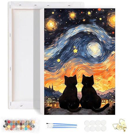 HEIBAGO Peinture Numero Adulte avec Cadre pour Adults Animaux, Ciel Étoilé Kits de Peinture par Numéros, DIY Chat Peinture à l'huile par Numéros Kits pour la Décoration Intérieure Maison,20x30cm