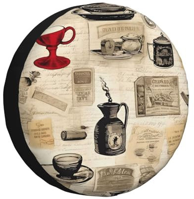 Mexpekil Housse de pneu de secours vintage pour tasse à café, cafetière, housse de roue de secours de voiture 35,6 cm, housses de roue étanches pour camping-car, Jeep, SUV, camion, camping-car,