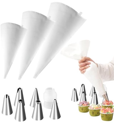 Lot de 3 poches à douille réutilisables de 40/35/30 cm avec douilles, sac de piping, 5 douilles en acier inoxydable pour pâtisseries, gâteaux, pâtisserie maison