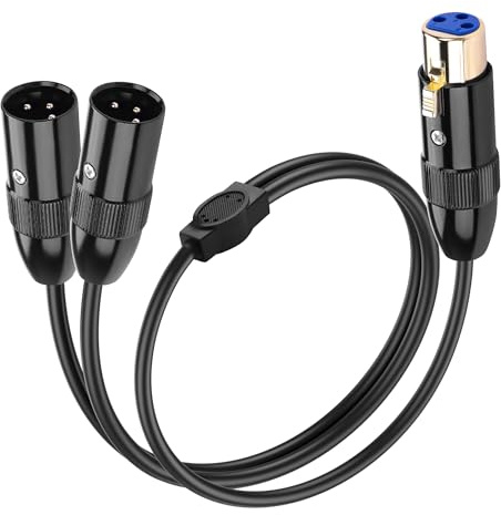 SinLoon Cable divisor XLR de 3 pines, XLR 1 macho a 2 hembras, cable de audio equilibrado para grabadora de estudio en casa, amplificador, mesa de mezcla y altavoz (1 hembra y 2 macho)