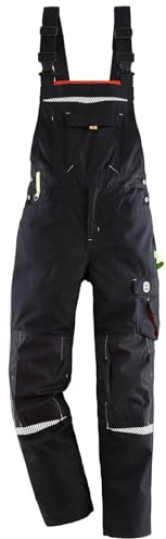 Terrax Workwear Herren Latzhose für die Arbeit - Lange Arbeitshose mit zahlreichen Taschen in Schwarz-Limette Größe 48