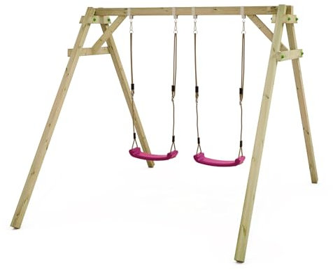 WICKEY Kinderschaukel Schaukelgestell Smart Move - Schaukel & Gestell Holz, Outdoor Schaukelgerüst, Doppelschaukel, Holzschaukel für Kinder im Garten (pink)
