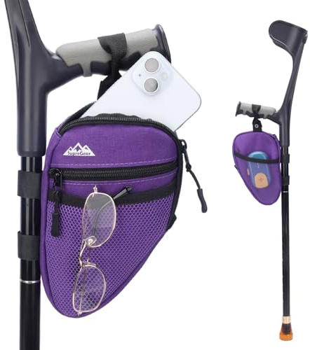 supregear Unterarmgehstützen Tasche, Leichte Ellbogen-Aufbewahrungstasche, Wasserabweisende Tragetasche mit Netz- und Reißverschlusstasche für Alltagsutensilien, Violett
