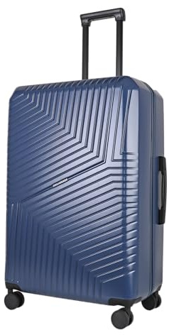 JLY Swirf Large Checked Suitcase – Oxford Blue Hard Shell Spinner Luggage with TSA Lock, Soft Lining, Cup Holder and Durable Build for 8+ Day Travel