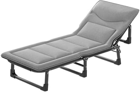 FOELANNE Faltbares Campbett, Klappbares Campingbett for Erwachsene, Matratze und Kissen, verstellbar in 4 Positionen, Schwarz/Grau, mehrere Größen(Grey,180 * 65cm)