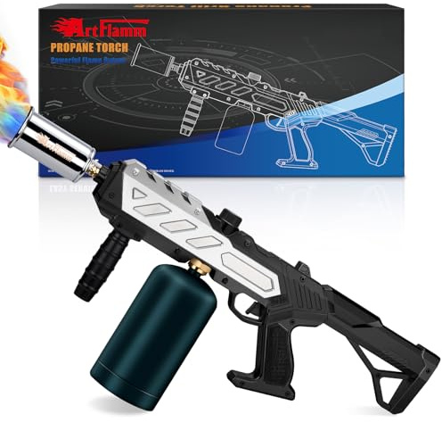 ARTFLAMM Powerful Propane Torch Gun, Kitchen Grill Torch with Detachable Design, Adjustable Flamethrower Torch Burner for Searing Steak, BBQ, Welding, Camping Charcoal Lighter(Tank Not Included)