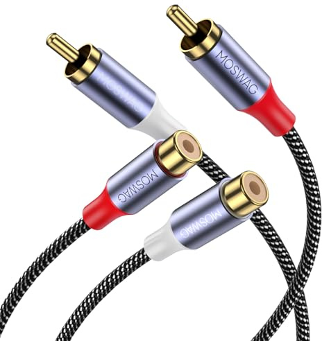 MOSWAG RCA Cables, Conector Dorado Doble RCA Macho a Hembra Estéreo Audio Cable de Extensión para Receptores Estéreo, Altavoces, Amplificadores,8M