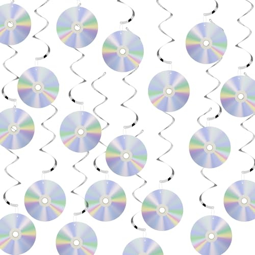 32 Stück 90er Jahre Retro Papier CD Dekorationen, 15 cm doppelseitige Disco-Party-Dekorationen, hängende Wanddekoration für Musik-Mottopartys, Retro-Hochzeiten und Feiertage, Vintage-Heimdekoration