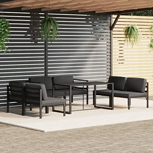 Ziaphsol 7-TLG. Garten-Lounge-Set, Aluminium Anthrazit, Modulares Outdoor Sofa mit Kissen, Witterungsbeständiges Terrassenmöbel für Entspannung, 120x60x66 cm Tisch