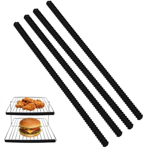 4 Pack Oven Rack Protectors, 14 Inch Silicone Oven Shelf Edge Guards for Inside Heat Resistant to 446°F Safety Protection Covers to Prevent Burns Reusable Kitchen Baking Accessories (Black)