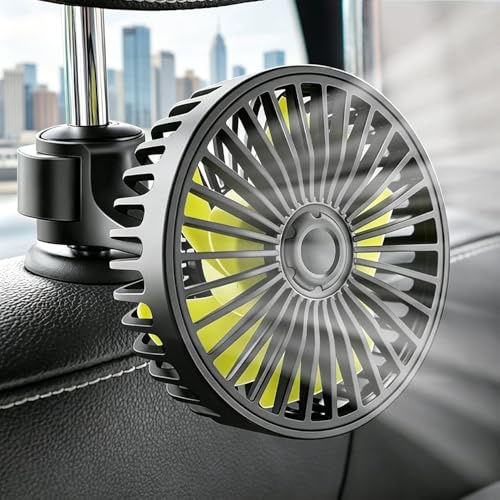 LYPPUL Auto Ventilator Rücksitz 12V, 360°KFZ Kühlventilator mit 3 Geschwindigkeiten, 5V Tragbarer autolüfter, Auto Doppellüfter Geeignet für Haus/Büro/LKW Wohnmobil Boot Wohnwagen