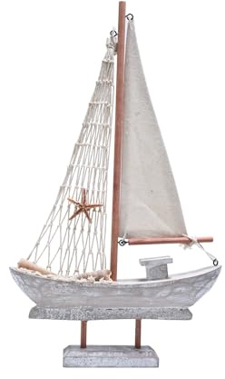 Qaixwuyi Modellschiff Ornament aus Holz Mediterraner Stil Segelboot Maritim Deko Taufe Tischdeko Segeln Geschenk Heim Zimmerdekor 1 Stück