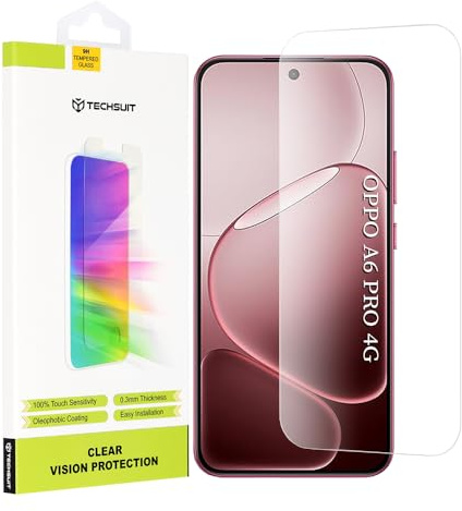 Techsuit Displayschutzfolie für Oppo A6 Pro 4G, Oppo A6 Pro 5G Gehärtetes Glas mit 9H Härte, HD Klarheit, Vollständige Abdeckung, Anti Fingerabdruck, Einfache Installation, Clear Vision Glass