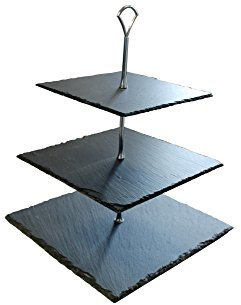 Natursteinzentrum Rhein Main Etagere, Pyramide, Tablett aus Schiefer, 3-stöckig, 20x20 + 25x25 + 30x30