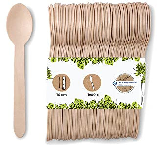 BIOZOYG Umweltfreundliche Einweg Löffel Holz I Holzbesteck Suppenlöffel Holzlöffel Einwegbesteck I biologisch abbaubar und kompostierbares Besteck I 1000 x Einweglöffel 16,5cm