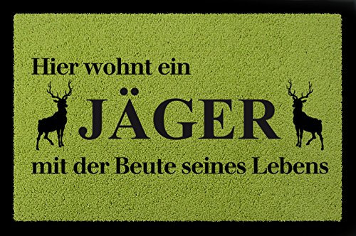 Interluxe SCHMUTZMATTE Fußmatte Hier WOHNT EIN JÄGER Hobby Geschenk Dekomatte Jagen Spruch Grün