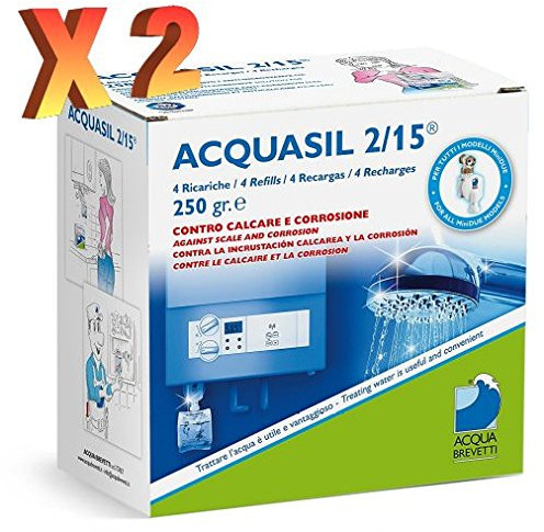 2 Confezioni Da 4 Ricariche in polifosfato Acquasil 2/15 - 250 G, 100 Pezzi (8 Ricariche Totali)