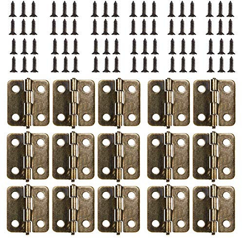 Petite Mini Charnières, 50 packs Cabinet Porte Tiroir Coffre Charnières Connecteurs avec 200 pièces 8 mm remplacement de vis, métal Charnière pour boîte à bijoux en bois bronze