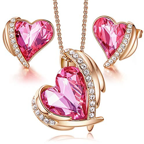 CDE Schmuckset Damen Geschenke für Frauen Herz Halskette Kette Ohrringe Set, Rosegold mit Geschenkbox Valentinstag Jahrestag Geburtstag Muttertags Freundin Ehefrau Mädchen