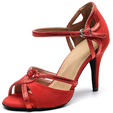 Goettin Professional Latin Dance Shoes Satin Salsa Dancer Shoes Ballroom Tango Dancing Shoes for Women with 3.5 Heel by FBA (US7.5) Red
