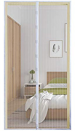 Qemsele Magnétique Moustiquaire Porte Automatique Rideau, Moustiquaire à Fermeture Aimantée, 210cm x90 cm Kit d'Installation Complet, Punaises et Bande Adhésive Inclus (120 x 210 cm, Blanc)