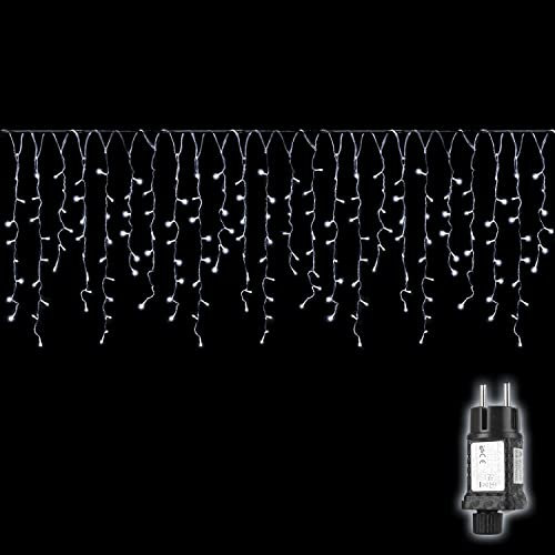 SALCAR Cortina Luces Navidad Exterior, 10M 400 LED Guirnalda Luces de Cascada 8 Modos Impermeable, Cadenas de Luces Led para Decorar Jardín, Aleros, Patios Navidad Decoracion, Frio blanco