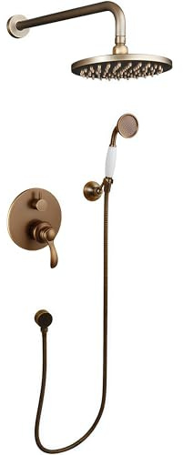 Sistema de Ducha Empotrado, Grifo Ducha Vintage Retro Estilo Antiguo de Latón, 20cm Cabezal de Ducha de lluvia Mezclador de Ducha de Mano Grifo de Ducha Con Cabezal de Ducha y Manguera de Ducha