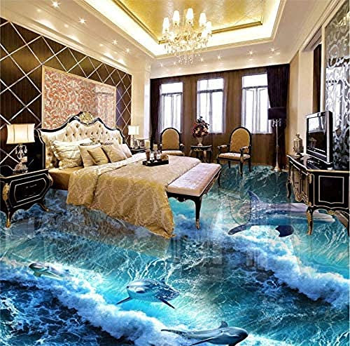 XiuTaiLtd Custom Self Adhesive Decoration 3D Floor Living Room Bedroom Bathroom Wallpaper Mural Dolphin Ocean 3D Floor-400x280 CM