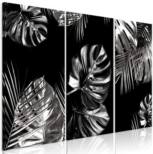 murando - Tableau décoratif nature 120x80 cm - Impression sur toile en noir et blanc - Décoration murale pour salon et chambre - Gris - Feuilles nature palmiers plantes b-C-0735-b-h