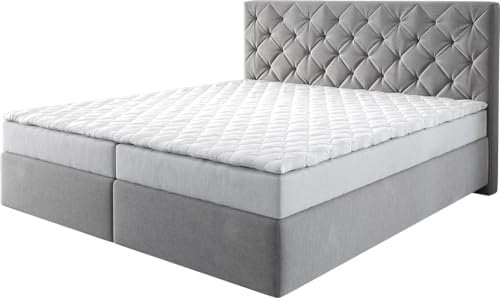 DELIFE Boxspringbett Dream-Great Mikrofaser Grau 180x200 cm mit Matratze und Topper