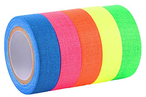 NA 6Stück Fluorescent Tape, Neon Klebeband, Fluoreszierend Gewebeband, 5m x 1.5cm, Tape Neon Fluoreszierend Klebeband in 6 Neonfarben