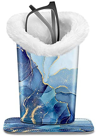 Fintie Plush Lined Eyeglasses Holder, Glasses Stand Case, Anti-scratch Glasses Storage Organizer for Desk, Nightstand, Office, Ocean Marble, 5.51*3.94*3.54