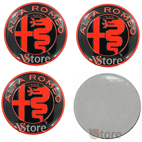 4 Tappi Adesivi Coprimozzo 50mm Compatibili con Alfa Romeo Auto 147 156 GT Giulia Mito Rosso Nero Red Black Cerchi Lega Ruota Coppette