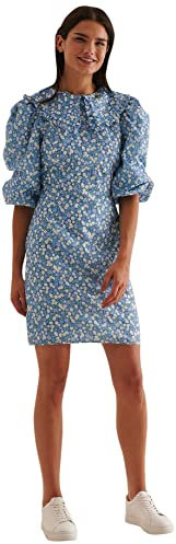 NA-KD Ballon Sleeve Mini Dress Vestido Informal, Flor Azul, 38 para Mujer