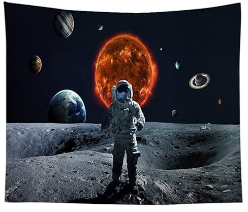 EHOMERY Wandteppich Frauen Wanddekoration Ornament Schwarz Science-Fiction-Universum Alien-Landschaft Astronaut 3D Wandteppich Wanddekorationen Wand 95X73Cm