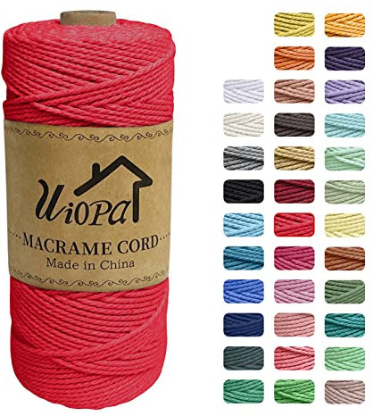 Uiopa Corde Macramé 2mm x 200m, Ficelle Macramé 3-Ply Corde Coton, Fil Macramé de Tressée DIY pour Cintres de Plantes Tentures Murales Jardinage Décoration Bohème (Rouge)