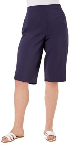 Roman Originals Knee Length Shorts for Women UK - Ladies Cropped Capri Stretch Bengaline Pants Crop Trousers Summer Legging Lounge Essentials Elasticated Casual Clothes - Navy Plus - Size 30
