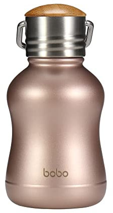 YOHKOH Mini Vacuum Insulated Water Bottle With Bamboo Lid - Stainless Steel Thermos Water Bottle for Women Girls Kids, Metal Sports Hot and Cold Water Bottle Leak-Proof BPA-Free (6.4oz,Gold)