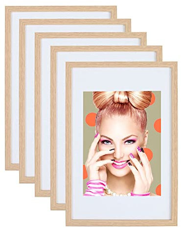IDEAL TREND 3er 5er Set Holz Bilderrahmen Lifestyle Plexi Foto Rahmen Collage Wanddeko Poster S111: Farbe: 5er Pack Eiche | Format: 13x18