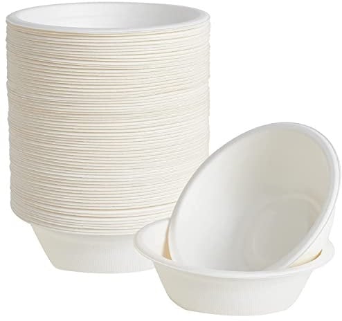 YBCPACK 100 Pack Disposable Paper Bowls 12oz for Hot and Cold Food, Biodegradable, Compostable and Eco Friendly Paper Bowls Disposable Perfect for Parties, BBQ and Picnic (White)