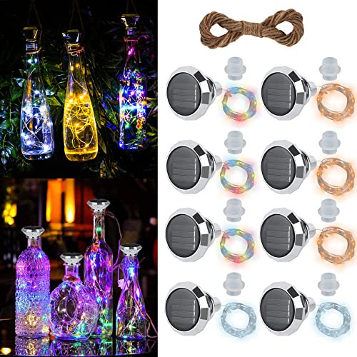 HIULLEN 8 Stück Solar Flaschen Licht, 20 LEDs 2M Solar LED Flaschenlichter, LED Korken Flaschenlichter Weinflasche Lichtkette für Flasche DIY, Party, Garten, Hochzeit Deko(3 Color)