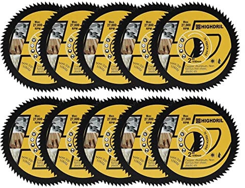 HIGHDRIL HSS Circular Saw Blade - 10PCS 50mm 72T 10mm Bore Cutting Discs for Wood, Copper, Aluminum, Plastic and Soft Metal