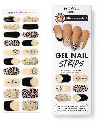 MOYOU LONDON Semi Cured Gel Nail Strips - 20 Pcs. Waterproof Gel Nail Wraps, Cures in Sunlight or UV/LED Lamp, Lasts Up to 2+ Weeks, Stretchable, Easy to Apply & Remove, Vegan & Cruelty-Free