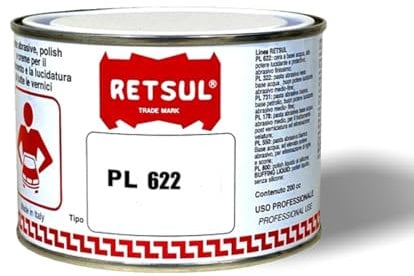 Polish - Pasta abrasiva liquida di consistenza cremosa a base solvente. Utilizzabile a mano o con attrezzature. Pasta per lucidatura finale (200 cc, Bianca 622)