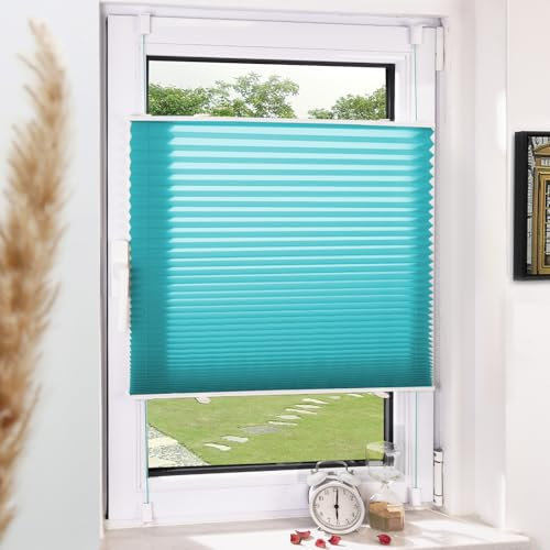 Grandekor Plissee Klemmfix ohne Bohren Türkis 45x120cm(BxH) Plissees lichtdurchlässig Blickdicht Jalousien ohne Bohren Fensterrollo Klemmrollos Sonnenschutz Sichtschutz Faltrollo Rollos für Fenster