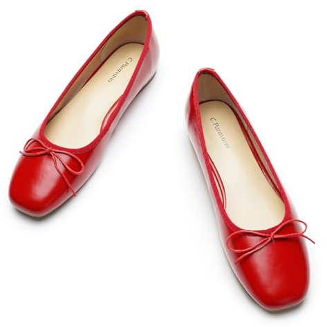 C.Paravano Ballerinas Damen | Rot Ballerina Flach Schuhe mit quadratischer Zehe| Ballerinas Damen elegant und Komfortable | Brautschuhe Flach(Rot,39)