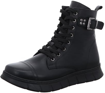 Gemini Damen Stiefelette Leder Combat Boot sportlich Schnalle Nieten 341913-02, Größe:40 EU, Farbe:Schwarz