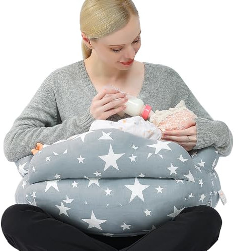 Chilling Home Nursing Pillow, Breastfeeding Pillow Maternity Pillow Pregnancy Pillow for Sleeping with Cotton Cover, Adjustable Waist Strap and Safety Fence Baby Feeding Pillow